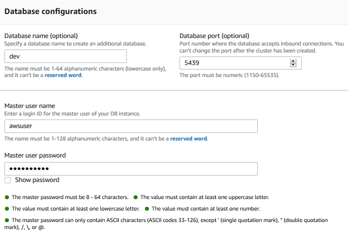 Amazon Redshift Data Lake Export - Database details